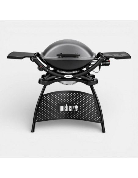 Barbacoa eléctrica Weber Q 2400 con soporte y mesa lateral para terraza y balcón